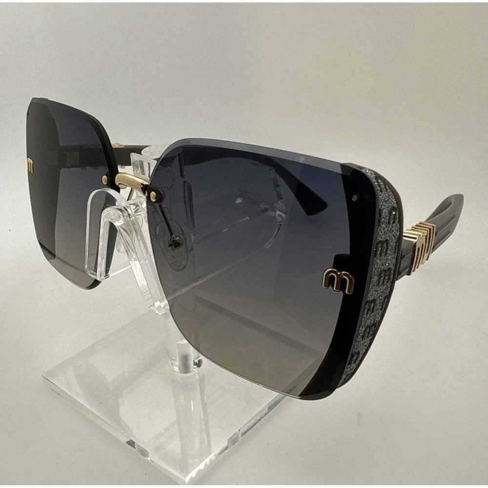 Miu Miu Aube Authentic Womens Sunglasses Black frameless Gold trim Gradient Lens